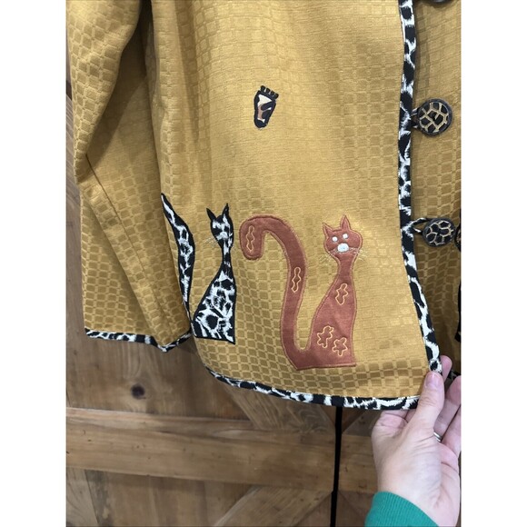 Allure Wearable Art Jacket Size Medium Yellow Vintage Crazy Cat Lady Cat Paws - Picture 3 of 6